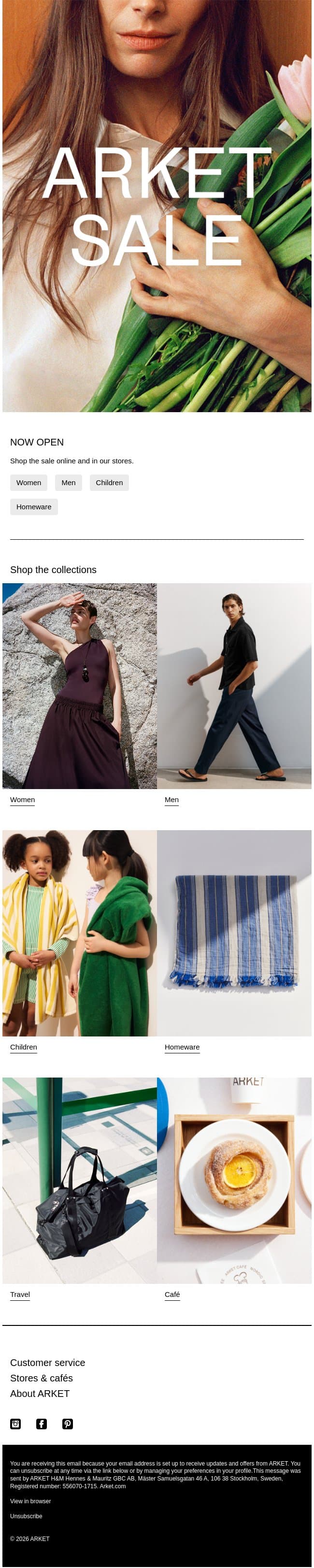 SALE – NOW OPEN email from Arket screenshot
