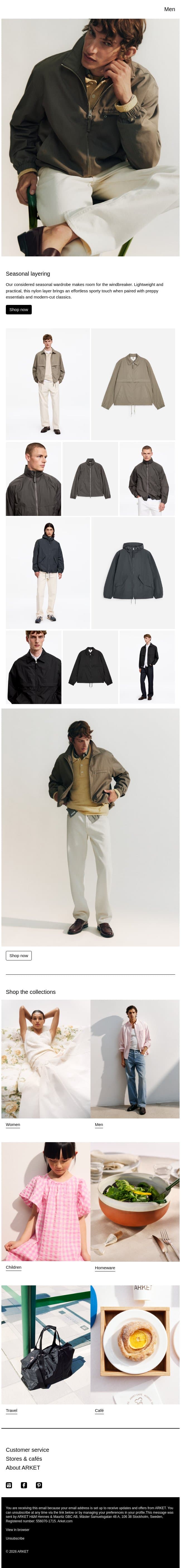 The nylon windbreaker email from Arket screenshot