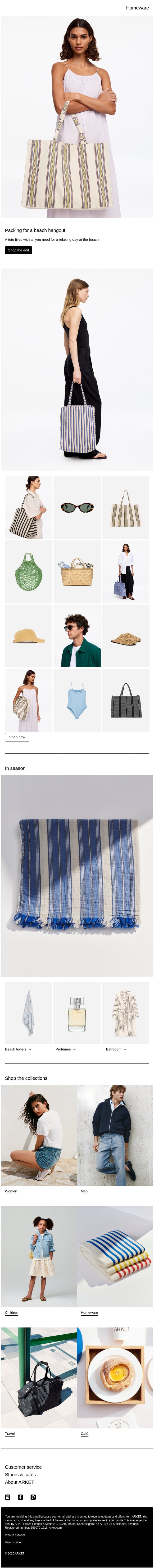Packing for a beach hangout email from Arket screenshot