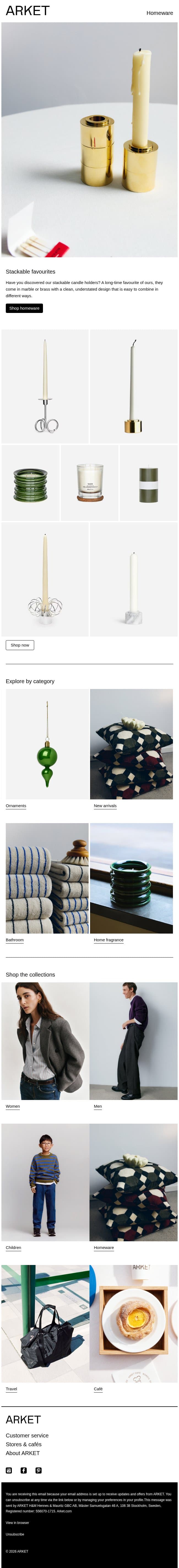 Stackable candle holders – a favourite of ours email from Arket screenshot