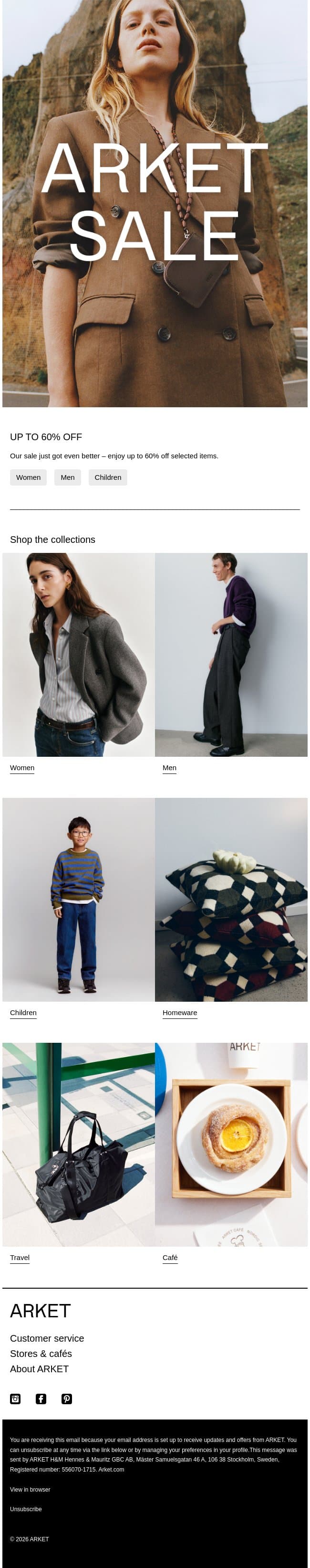 SALE – UP TO 60% OFF email from Arket screenshot