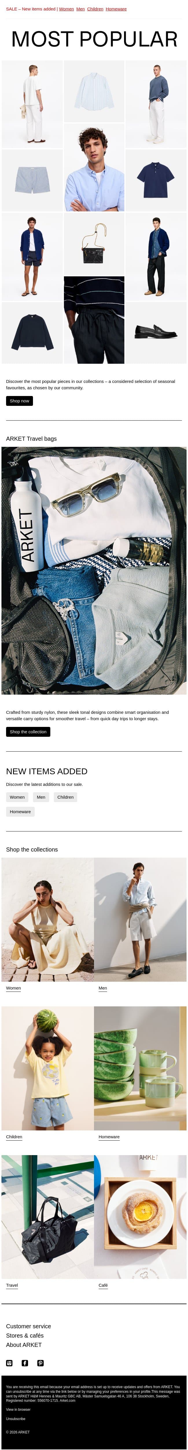 Most popular in menswear email from Arket screenshot