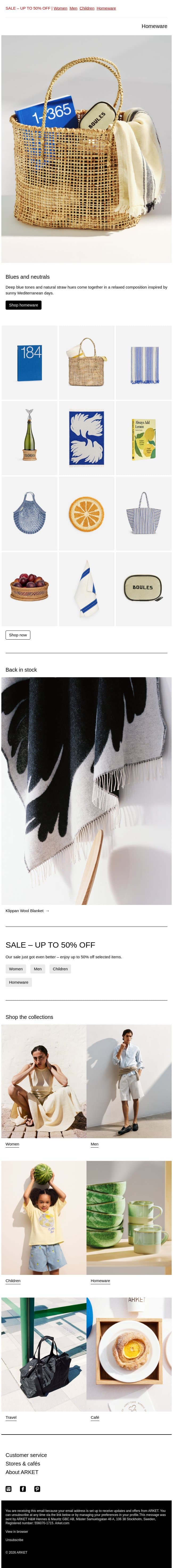 Blues and neutrals email from Arket screenshot