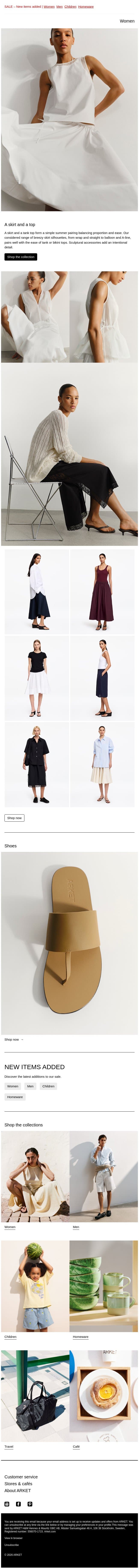 A skirt and a top email from Arket screenshot