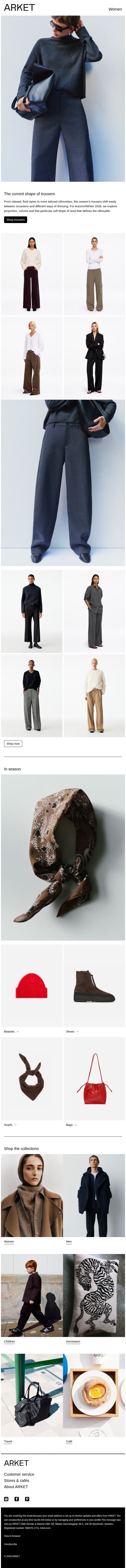 The current shape of trousers email from Arket screenshot