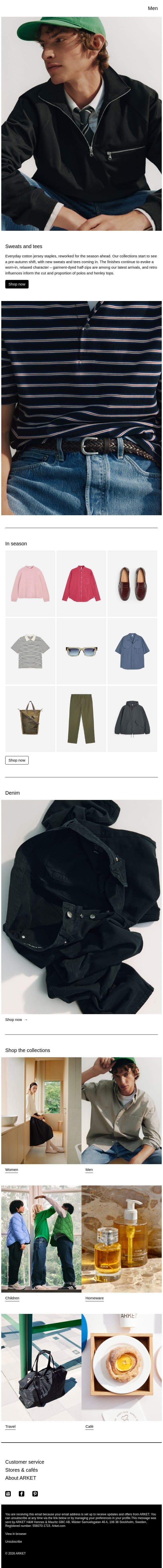 Sweats and tees email from Arket screenshot