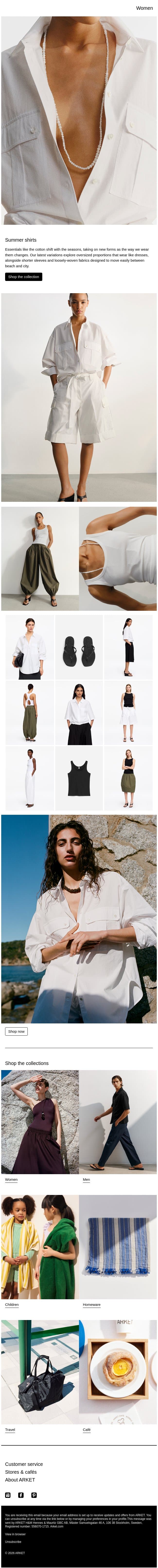 Summer shirts email from Arket screenshot