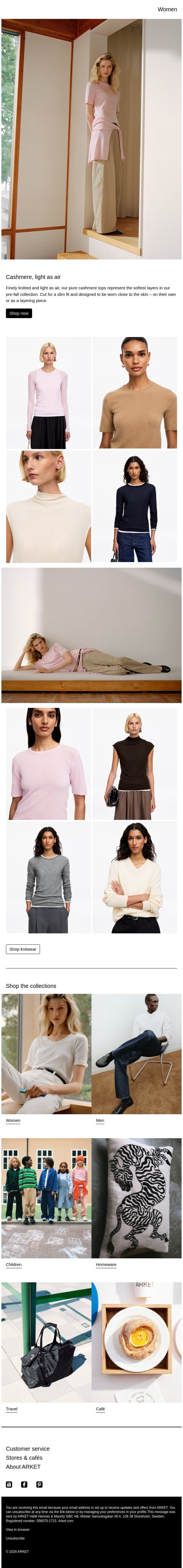 Cashmere, light as air email from Arket screenshot
