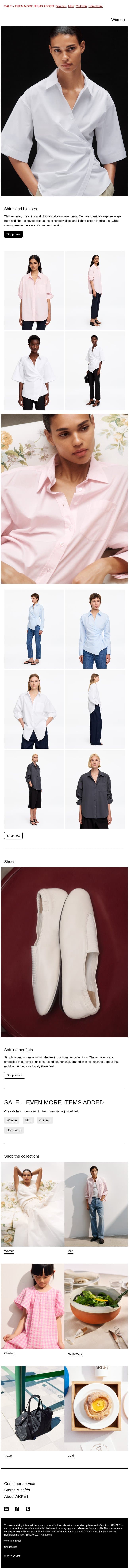 New shirts and blouses email from Arket screenshot