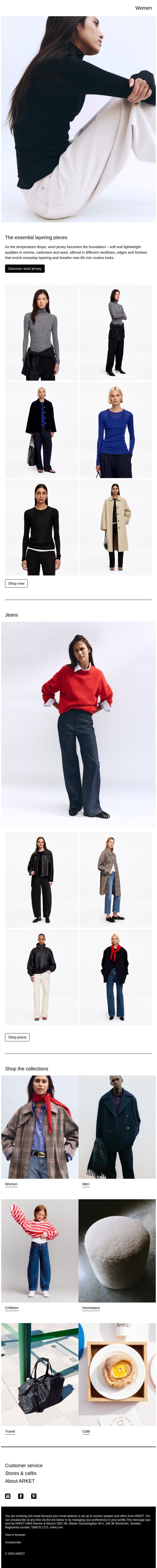 The essential layering pieces email from Arket screenshot
