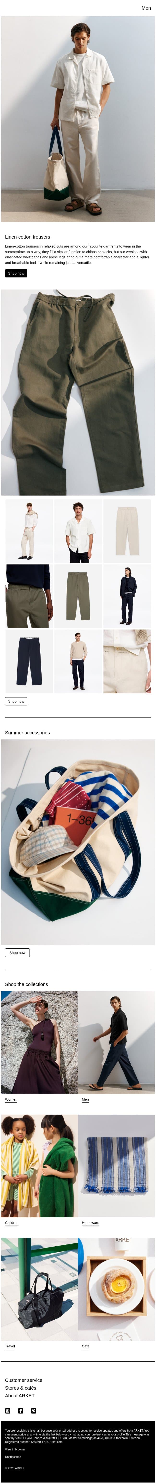 Linen-cotton trousers email from Arket screenshot