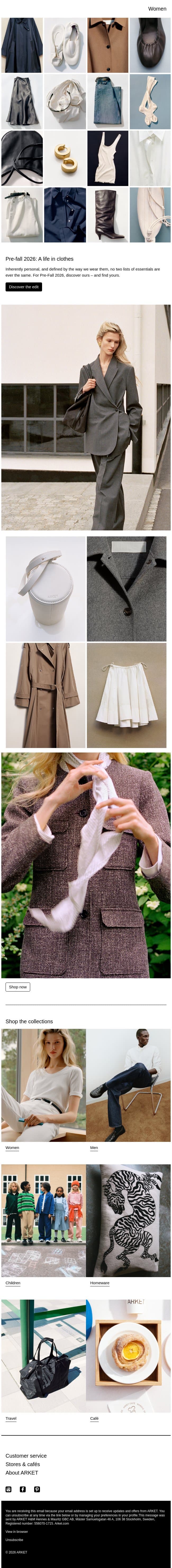 Crisp jeans. Big outerwear. Soft knits. email from Arket screenshot
