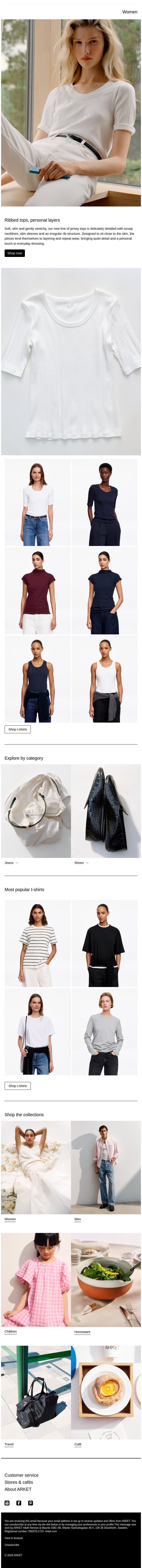 Ribbed tops, personal layers email from Arket screenshot