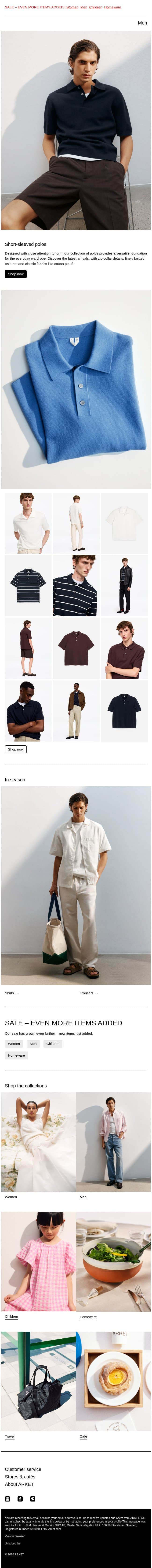 Short-sleeved polos email from Arket screenshot