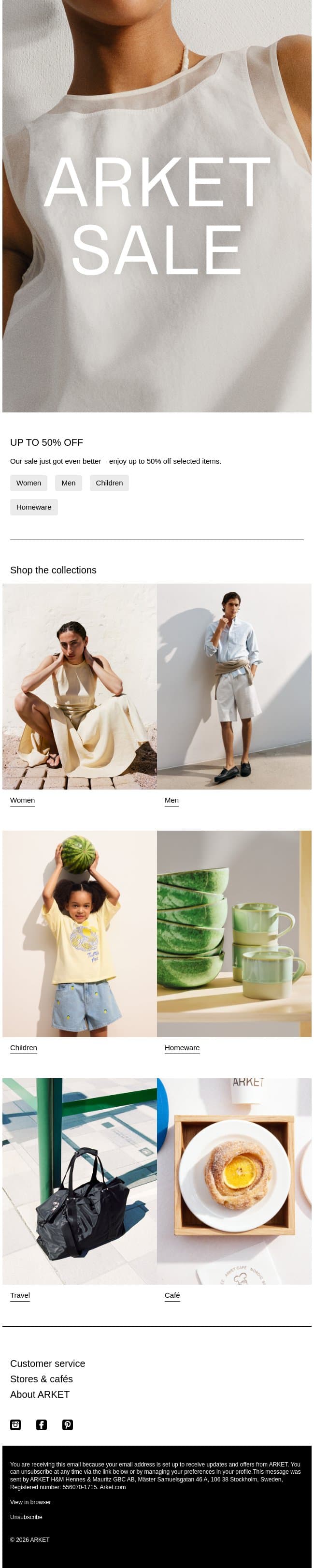 SALE – UP TO 50% OFF email from Arket screenshot