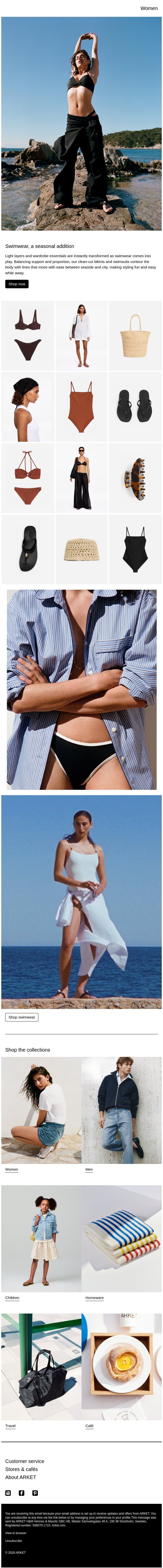 Swimwear, a seasonal addition email from Arket screenshot