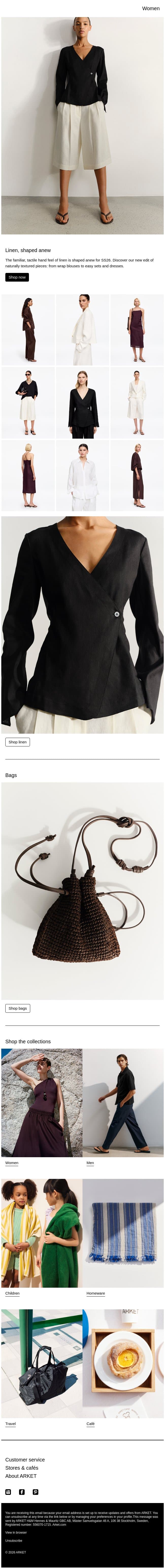 Linen, shaped anew email from Arket screenshot