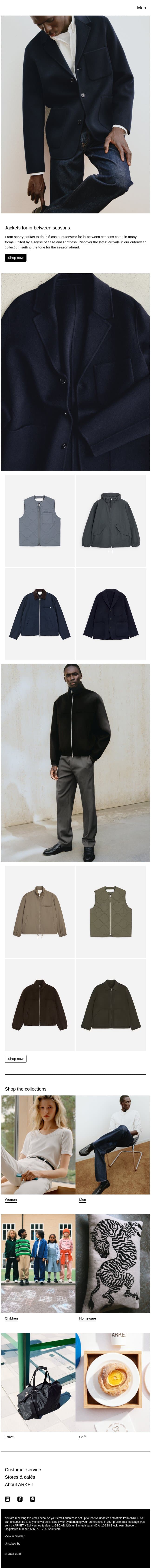 Jackets for in-between seasons email from Arket screenshot