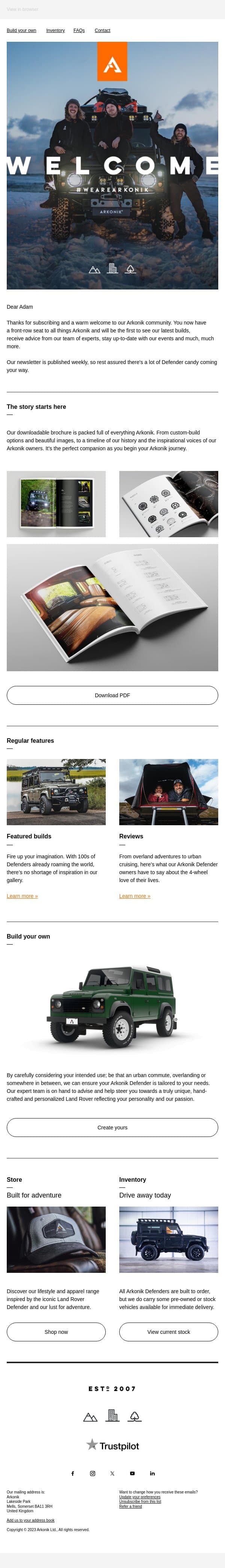Welcome to a world of adventure email from Arkonik screenshot