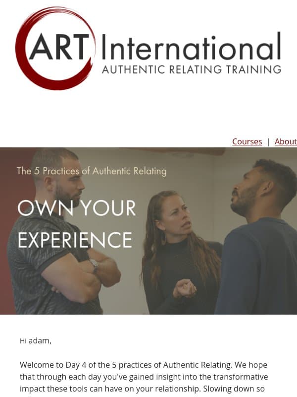 [Day 4 Relational Tools] Own Your Experience email from ART