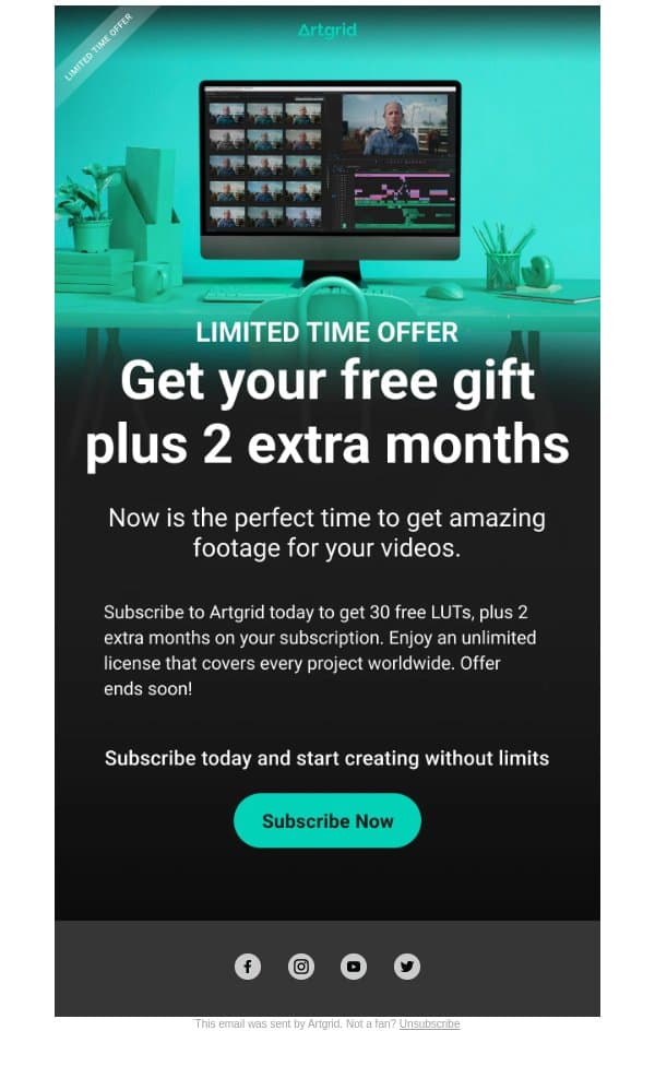 adam, Get your limited time offer of 30 free LUTs + 2 extra months email from Artgrid screenshot