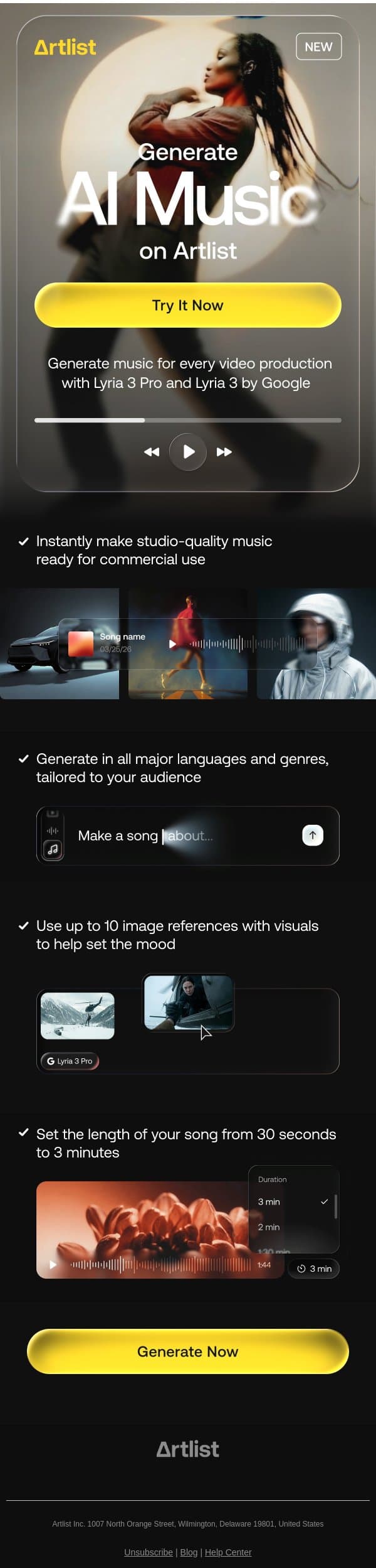 🎶 AI music is now on Artlist! email from Artlist screenshot