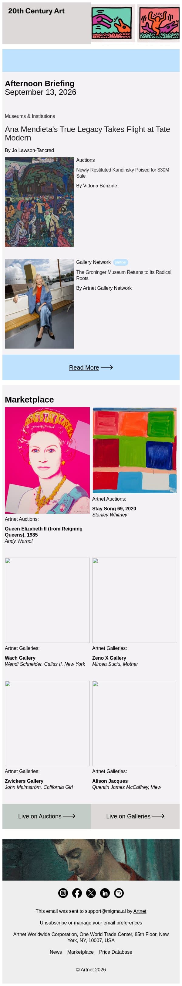 Ana Mendieta’s Radical Art Reconsidered email from Artnet screenshot