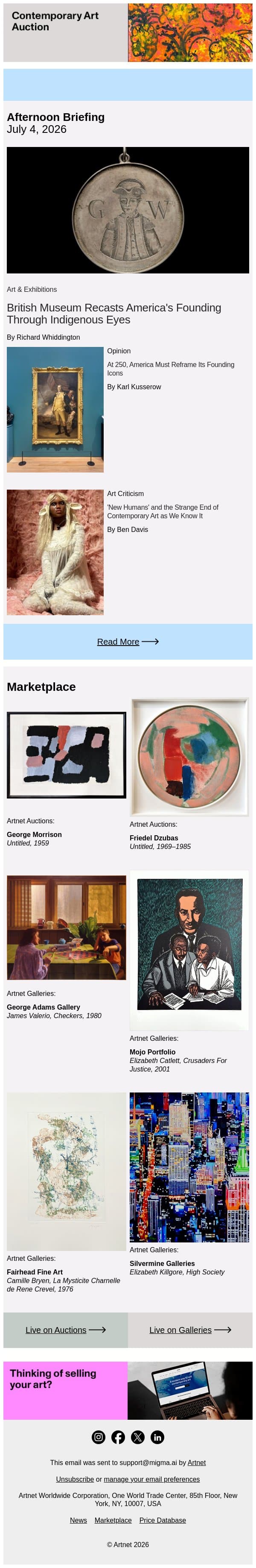 The Other Story of American Independence email from Artnet screenshot