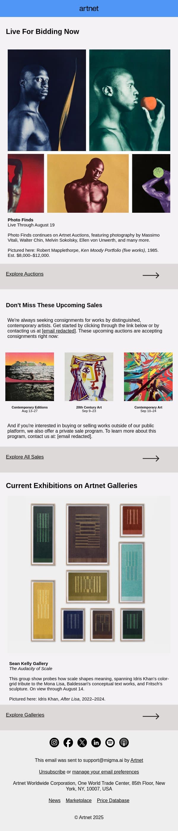 Live Now: Sugimoto, Misrach, Beard & More email from Artnet screenshot