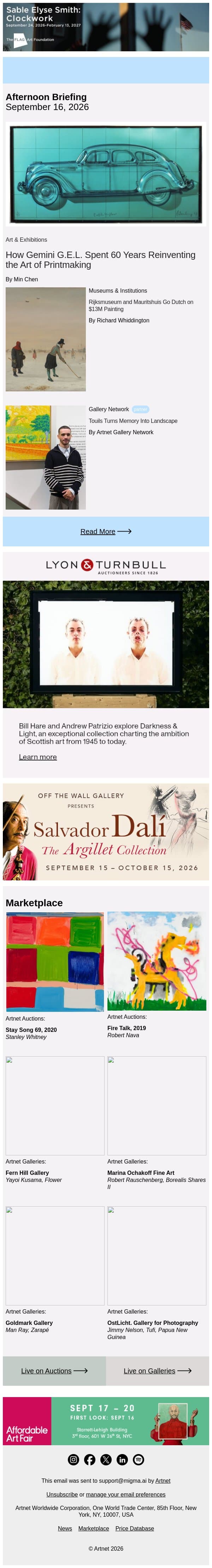 The Print Shop That Changed American Art email from Artnet screenshot