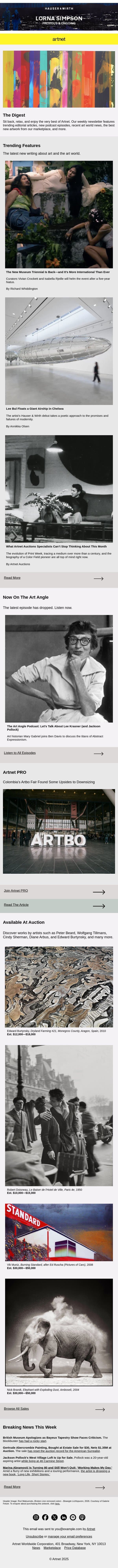New Museum Triennial, A Giant Airship in Chelsea & More email from Artnet screenshot