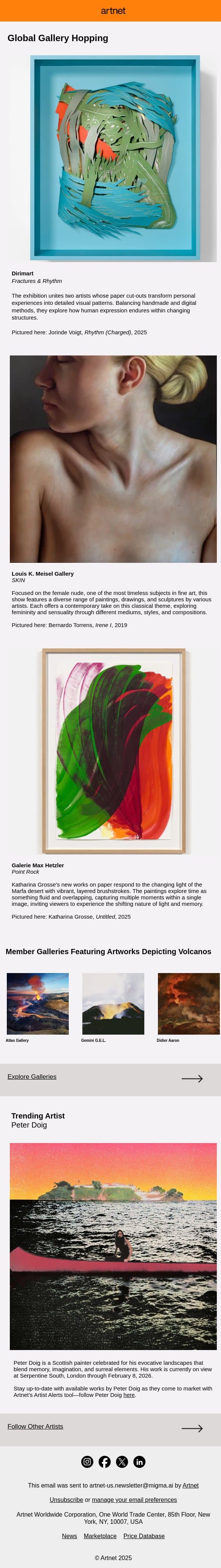 Gallery Hop to New York, London, and Beyond email from Artnet screenshot