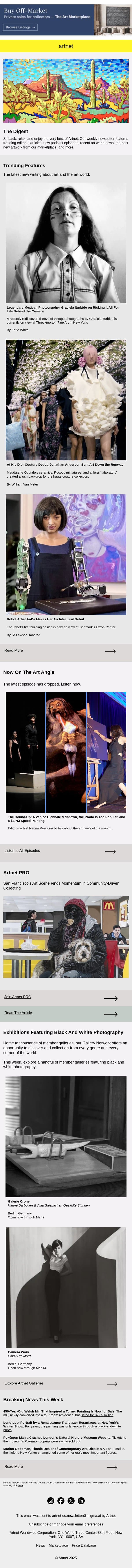 A Robot Artist Makes Her Architectural Debut, Art On the Runway, & More email from Artnet screenshot