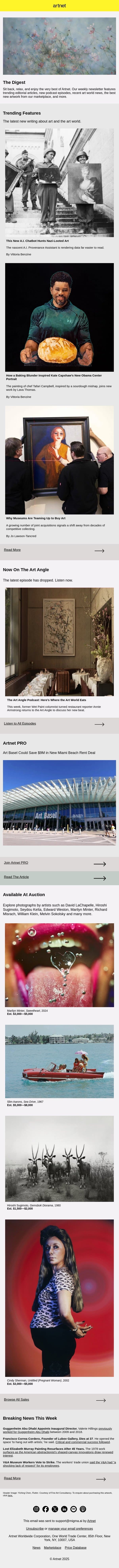 The New A.I. Chatbot That Hunts Nazi-Looted Art, Why Museums Are Teaming Up to Buy Art & More email from Artnet screenshot