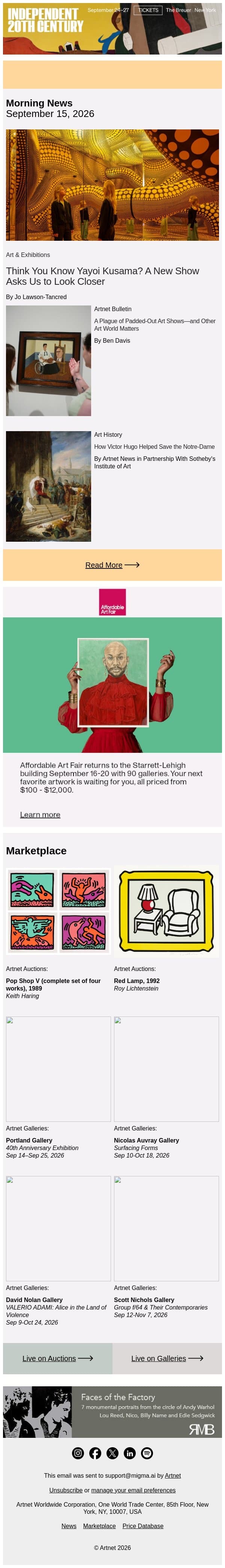 Think You Know Kusama? Think Again email from Artnet screenshot