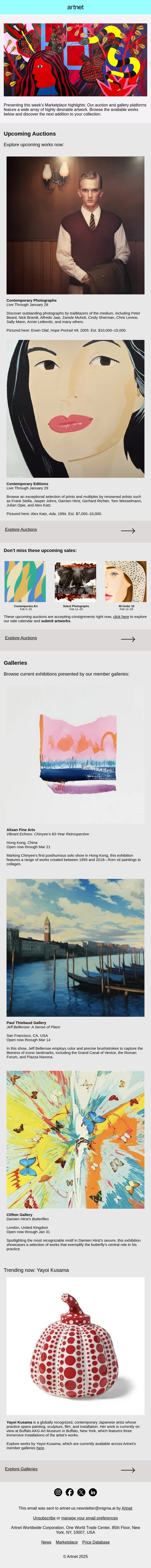 Marketplace Highlights: Outstanding Photographs, Captivating Cityscapes & More email from Artnet screenshot