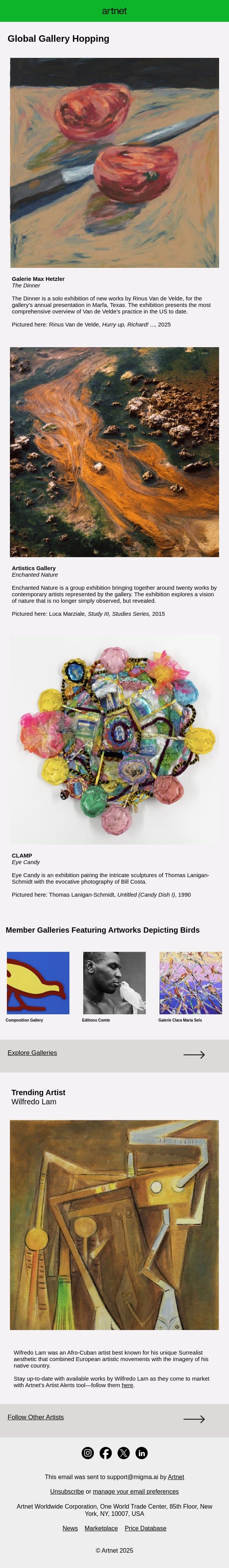 Gallery Hop to Marfa, Paris, and Beyond email from Artnet screenshot