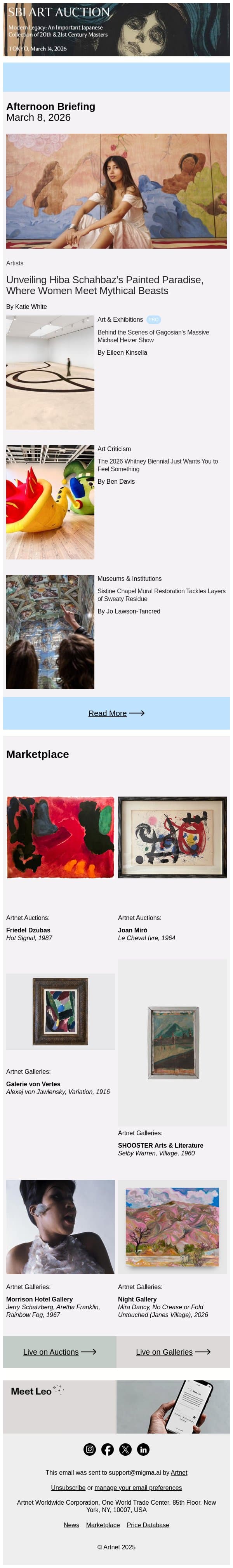 The Many Selves of Hiba Schahbaz email from Artnet screenshot