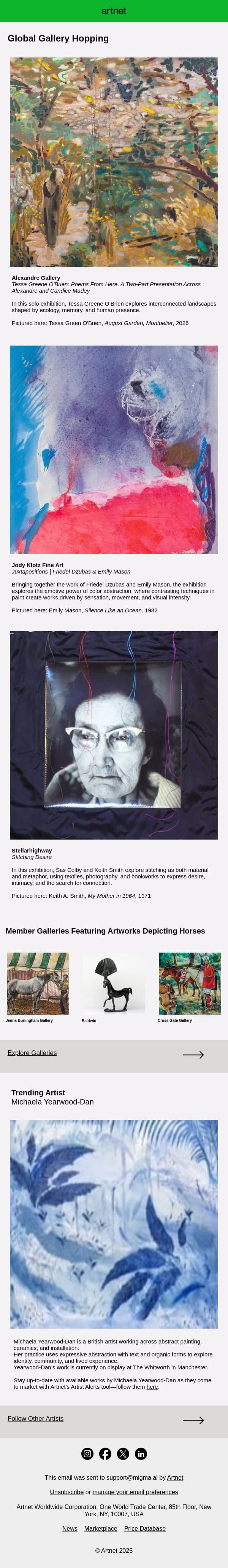 Gallery Hop to New York, Abilene, and Beyond email from Artnet screenshot