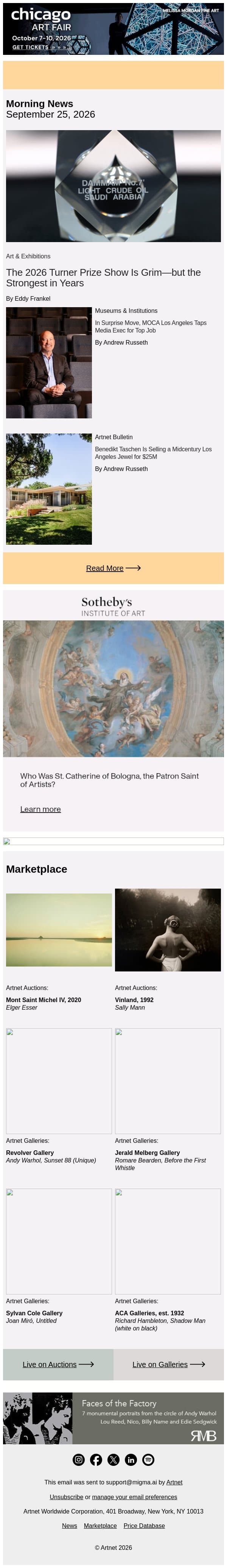 A Turner Prize for the End Times email from Artnet screenshot