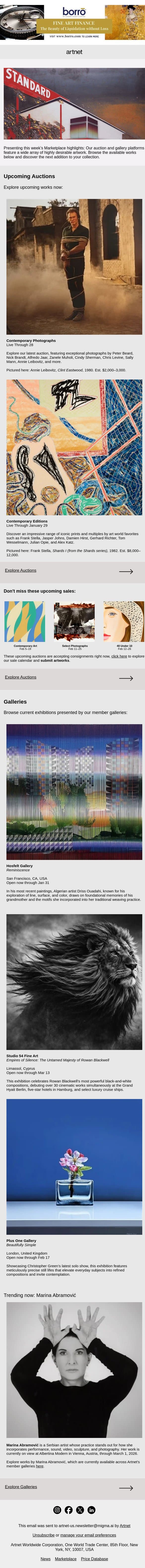 Marketplace Highlights: Iconic Prints & Multiples, Cinematic Photographs & More email from Artnet screenshot