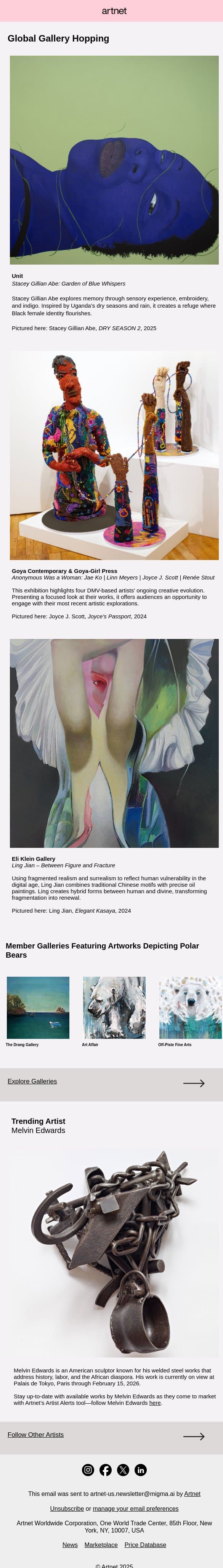 Gallery Hop to London, Washington, and Beyond email from Artnet screenshot