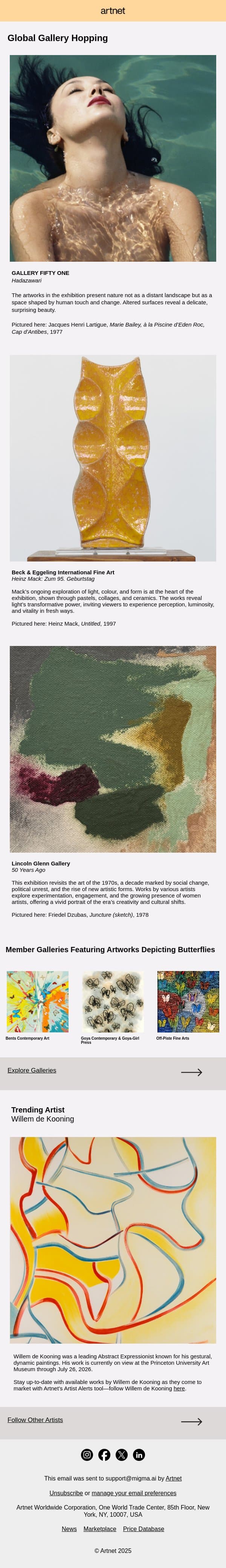 Gallery Hop to Antwerp, Düsseldorf, and Beyond email from Artnet screenshot
