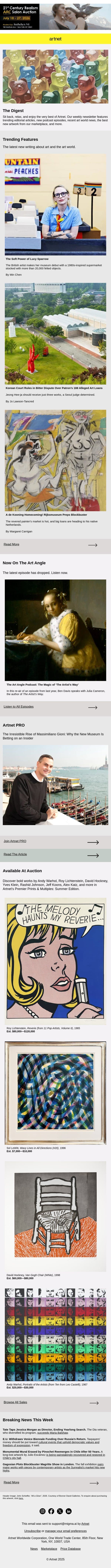 The Soft Power of Lucy Sparrow, a de Kooning Homecoming & More email from Artnet screenshot