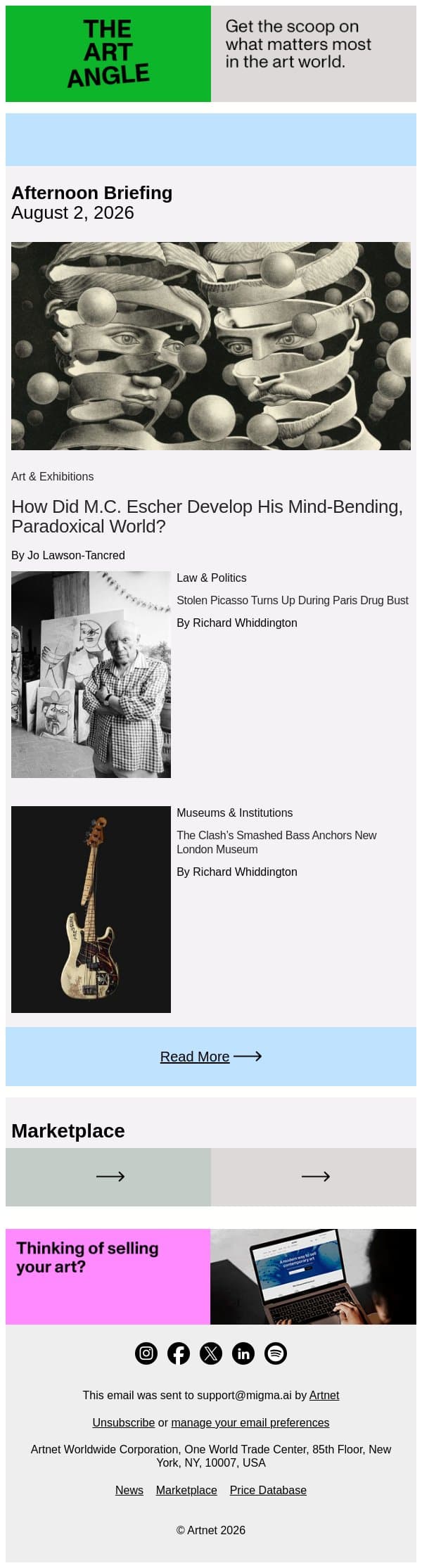 How M.C. Escher Changed Visual Culture email from Artnet screenshot