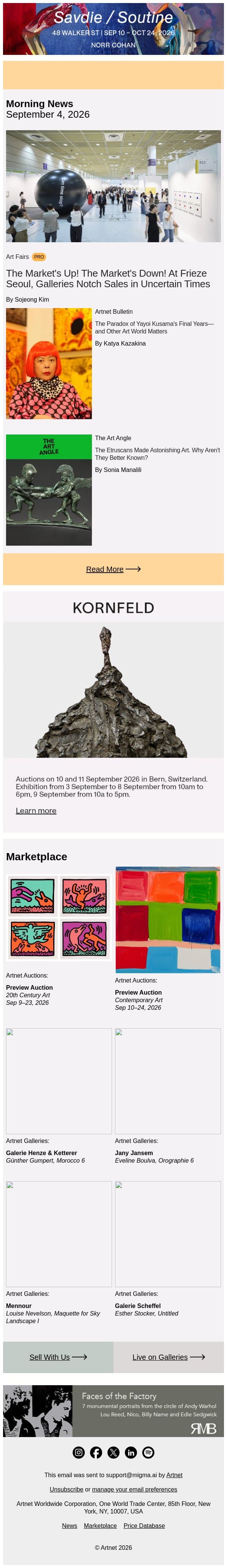 At Frieze Seoul, Sales Are Tempered by Uncertain Times email from Artnet screenshot