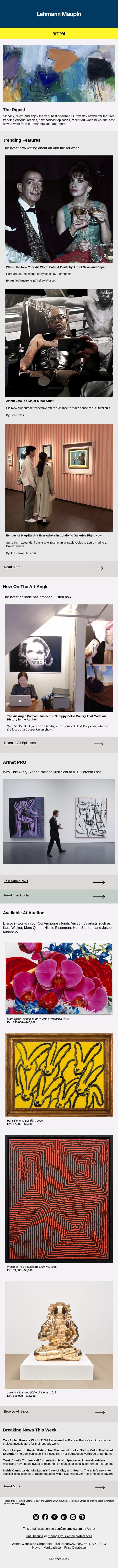 Where the Art World Eats, Echoes of Magritte & More email from Artnet screenshot