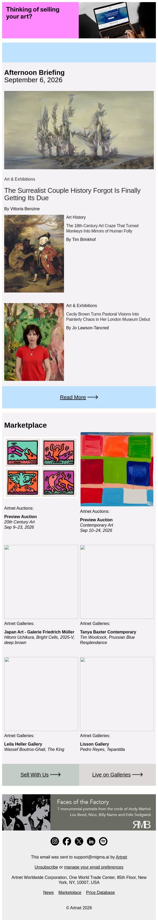 Surrealist Duo Steps Into the Spotlight email from Artnet screenshot