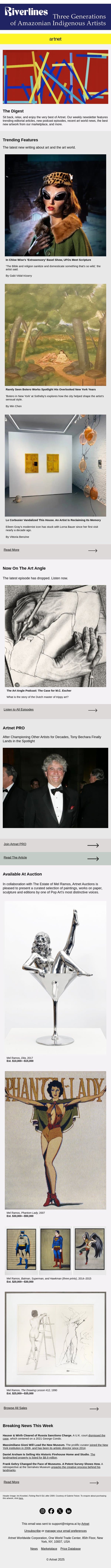Chloe Wise's Extrasensory Basel Show, Rarely Seen Botero Works & More email from Artnet screenshot
