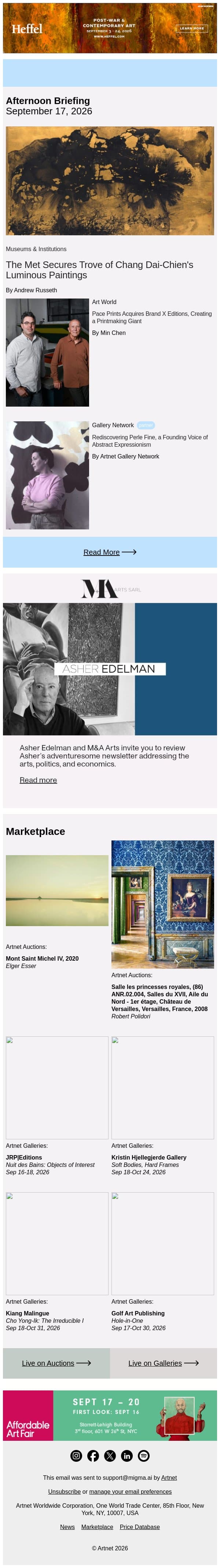 The Met Lands a Chang Dai-Chien Trove email from Artnet screenshot